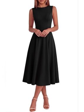 Simplee Black Midi Dress Size 12/14 NWT Sleeveless A-Line Crewneck Elegant Flowy